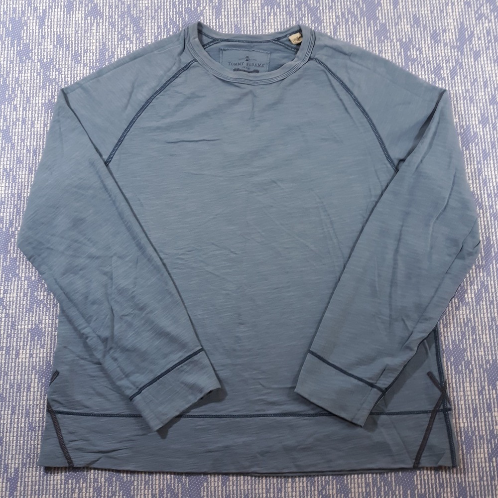 Tommy Bahama Sweater Pullover Mens Large Crew Neck Blue Cotton Raglan